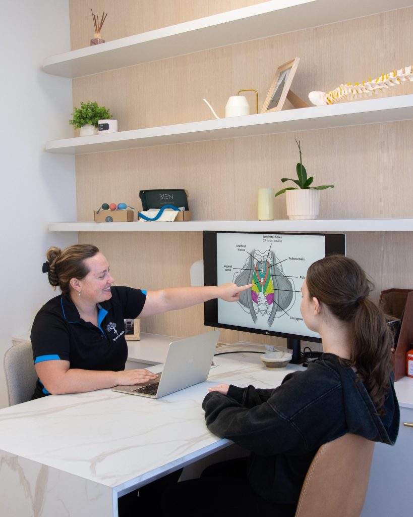 Sweat, Steel, and Estrogen 2 physiotherapist showing patient medical diagram